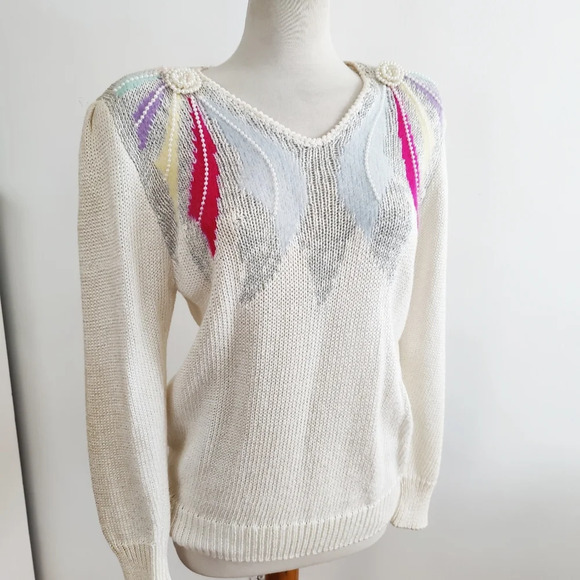 Vintage Angora Sweater / Angora / Beading / Size Large - Picture 1 of 6